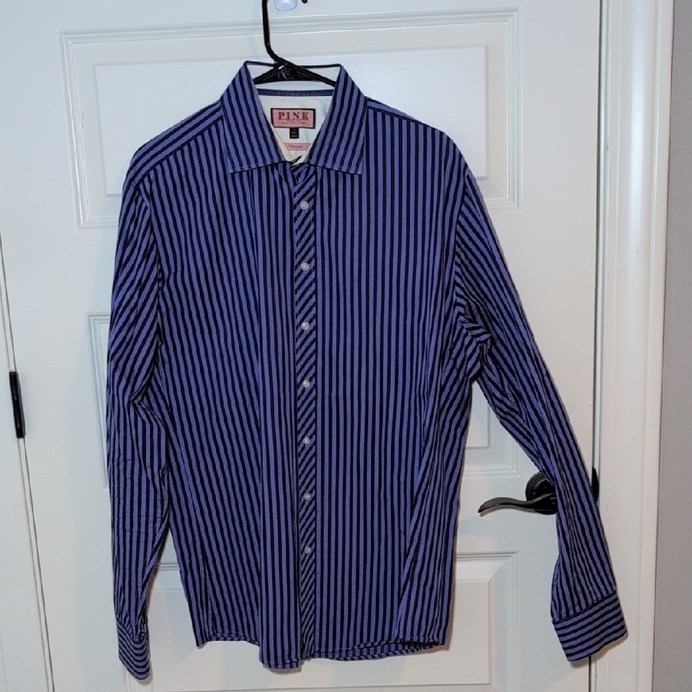 Thomas Pink Blue Striped Men's Shirt, 17